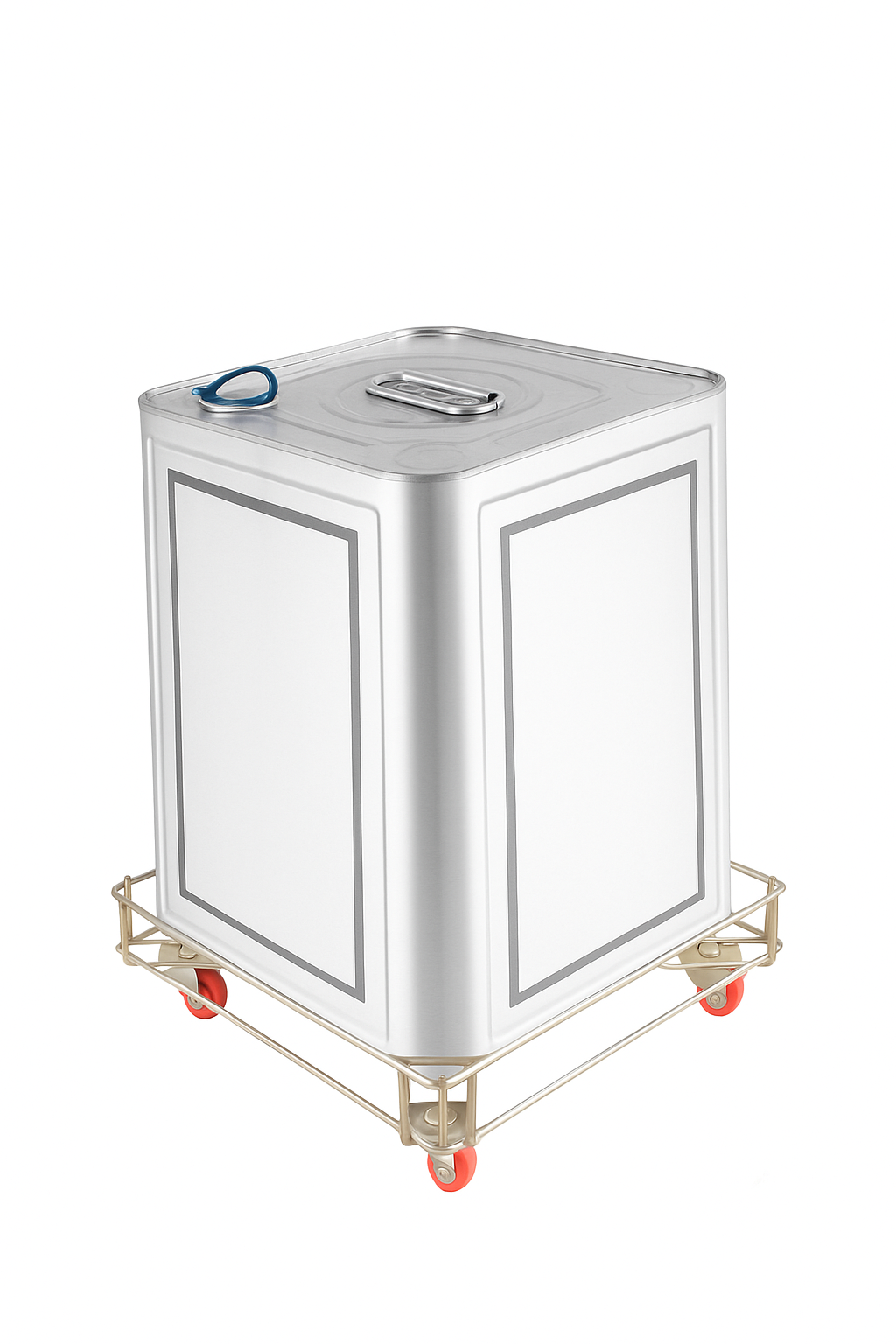 Square Oil Tin Container with Trolley | Edible Oil & Ghee Storage Can with Wheels | Heavy Duty Metal Tin for Kitchen & Commercial Use