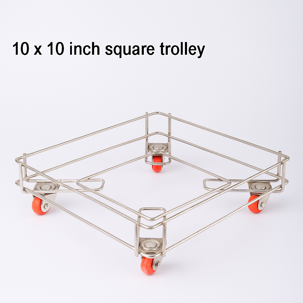 Square Oil Tin Container with Trolley | Edible Oil & Ghee Storage Can with Wheels | Heavy Duty Metal Tin for Kitchen & Commercial Use