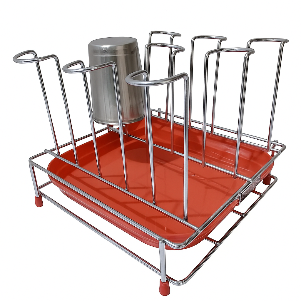 Stainless Steel Plate Stand with Drip Tray | Kitchen Dish Rack for Plates, Thalis & Lids | Multipurpose Plate Holder Organizer