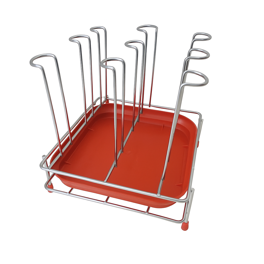 Stainless Steel Plate Stand with Drip Tray | Kitchen Dish Rack for Plates, Thalis & Lids | Multipurpose Plate Holder Organizer