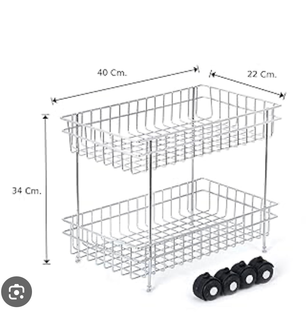 Premium 2-Tier Mobile Fruit & Vegetable Trolley with Wheels | Stainless Steel Wire Basket Kitchen Storage Rack for Fresh Produce