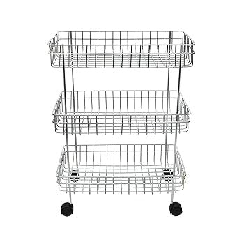 3-Tier Rolling Utility Cart  3-Layer Vegetable & Fruit Trolley with Wheels