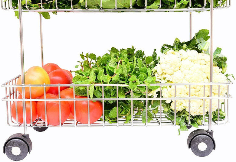 3-Tier Rolling Utility Cart  3-Layer Vegetable & Fruit Trolley with Wheels