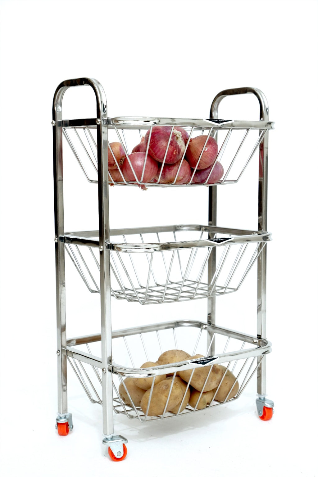 Square 3-Layer Stainless Steel Fruit & Vegetable Trolley