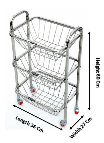 Square 3-Layer Stainless Steel Fruit & Vegetable Trolley