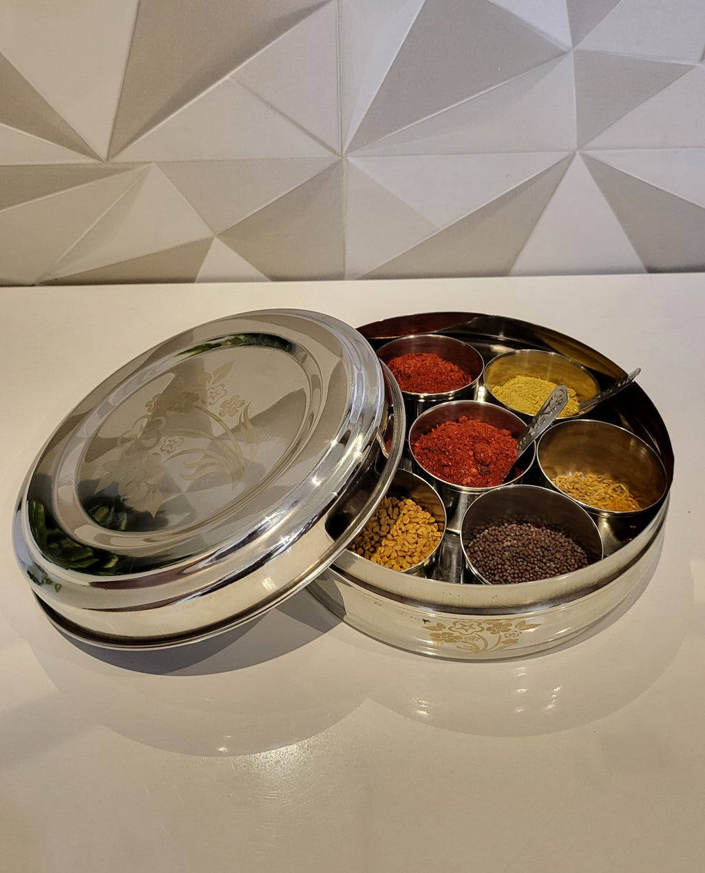 Organize your spices in style with our premium masala box, crafted to perfection for every Indian kitchen.