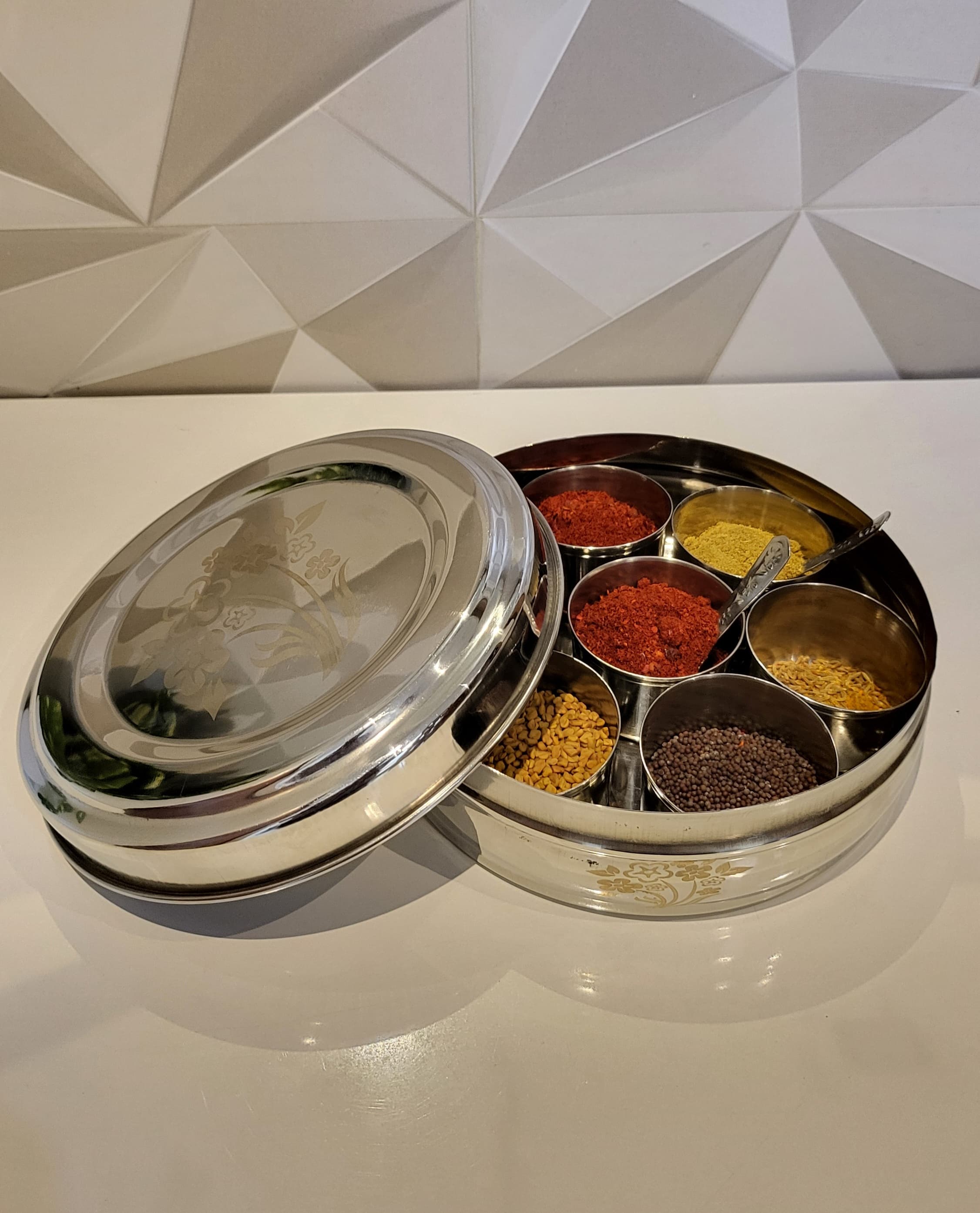 Organize your spices in style with our premium masala box, crafted to perfection for every Indian kitchen.