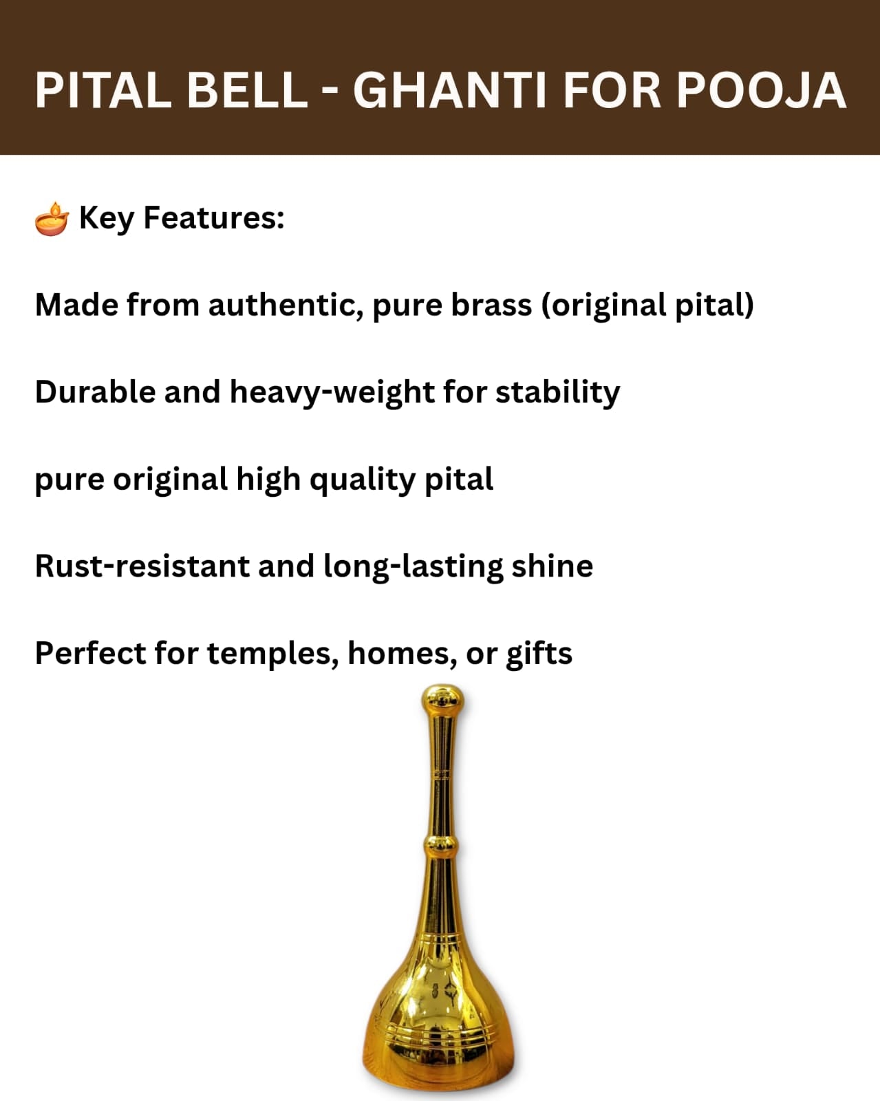 Premium Pure Brass (Pital) Pooja Bell – Unique Design