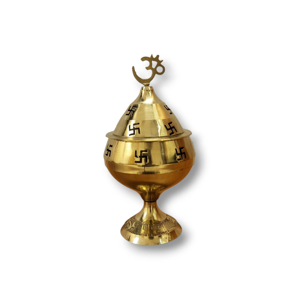 Brass Akhand Diya with Lid & Om Symbol | Traditional Swastik Engraved Akhand Jyot for Puja & Temple