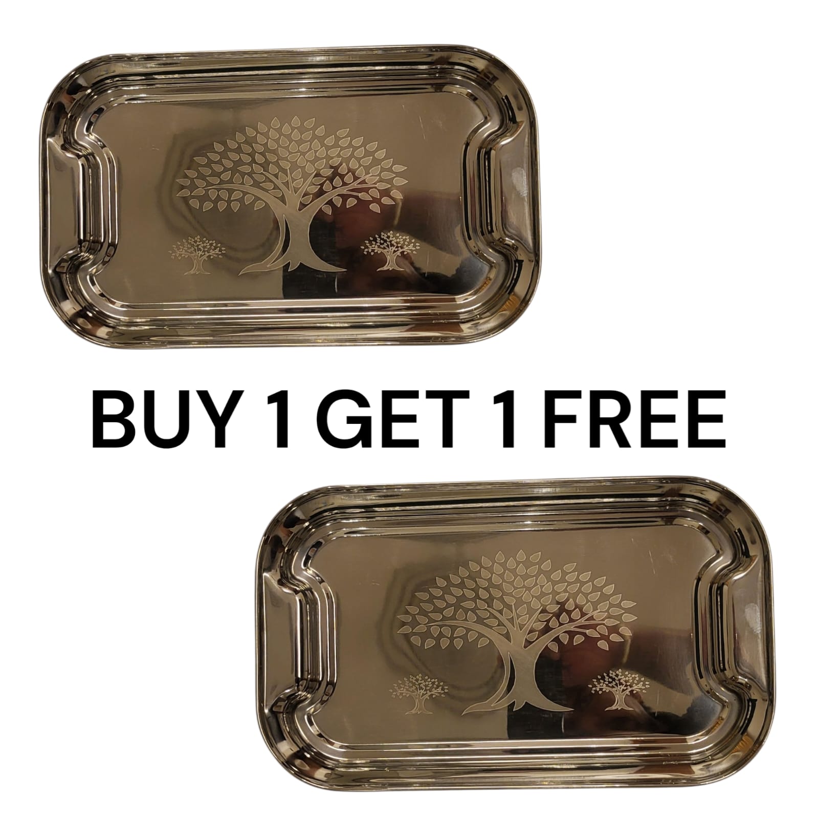 Stainless Steel Lemon Tray with Tree Design – Multipurpose Serving Tray | Buy 1 Get 1 Free