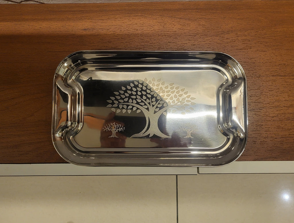 Stainless Steel Lemon Tray with Tree Design – Multipurpose Serving Tray | Buy 1 Get 1 Free