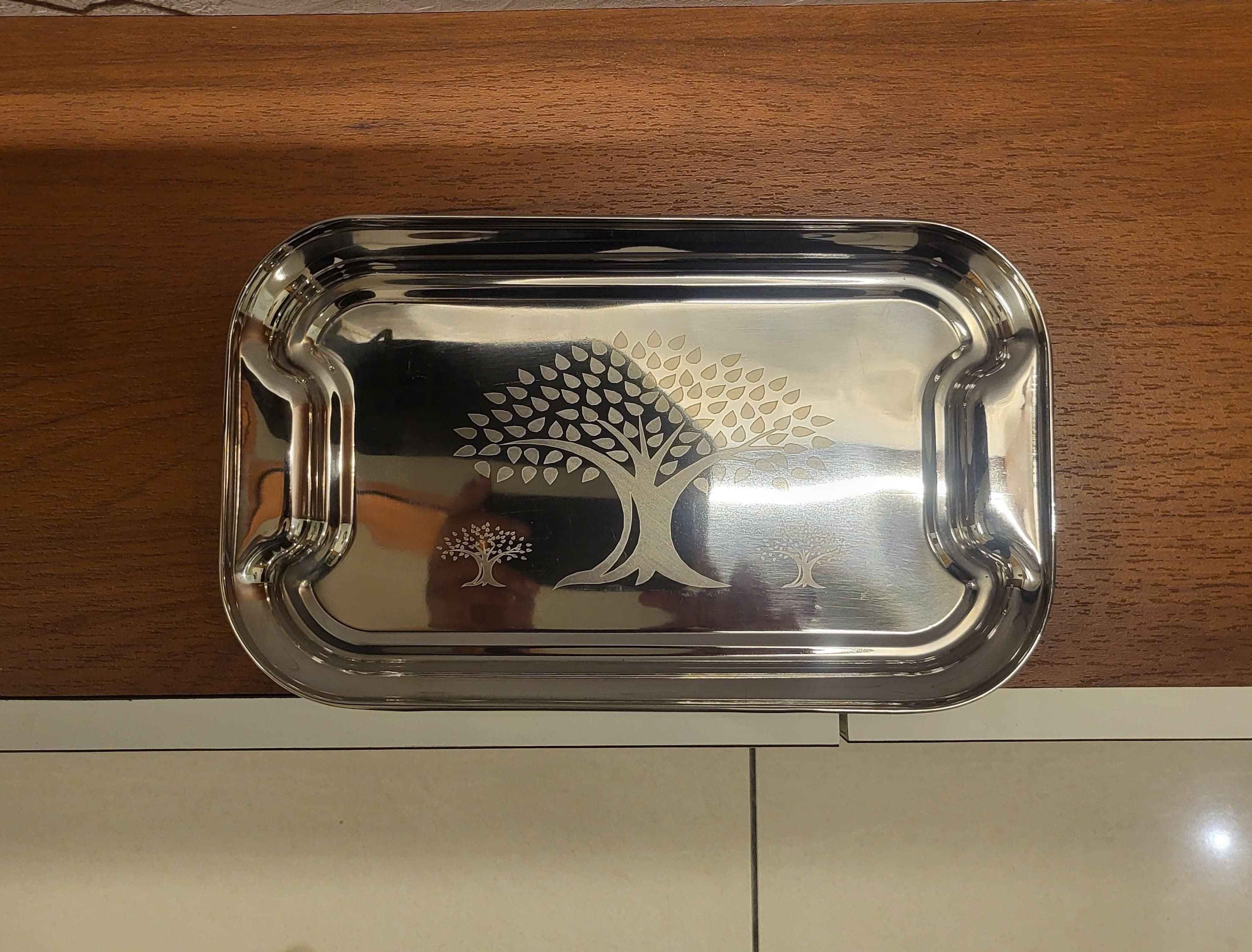 Stainless Steel Lemon Tray with Tree Design – Multipurpose Serving Tray | Buy 1 Get 1 Free
