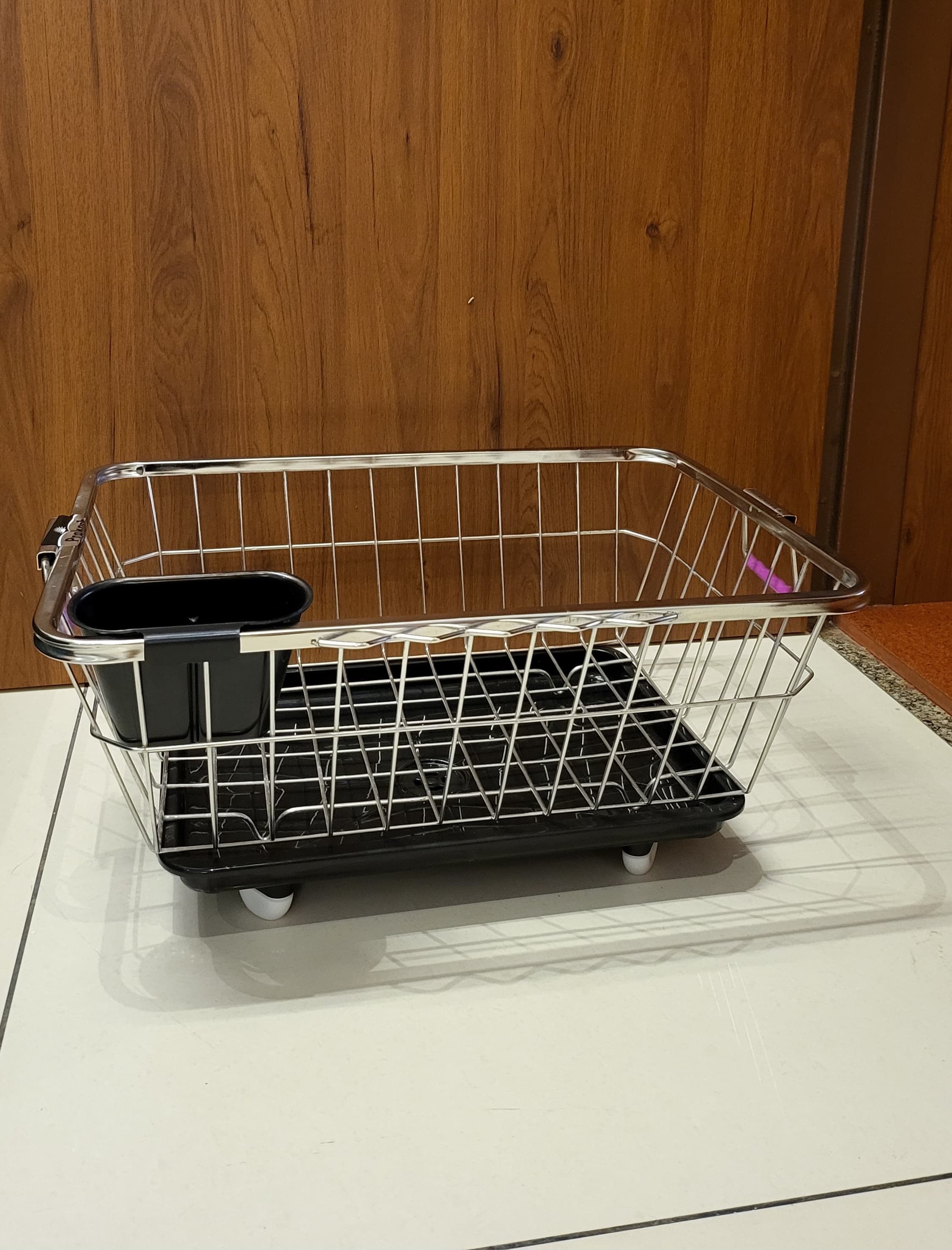 Premium Stainless Steel Dish Drainer Basket with Tray & Spoon Holder
