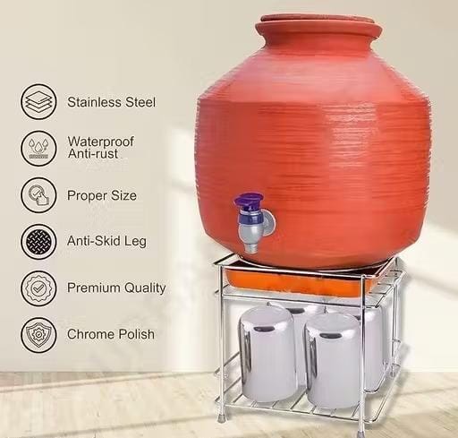 Premium Stainless Steel Matka Stand with Storage Rack