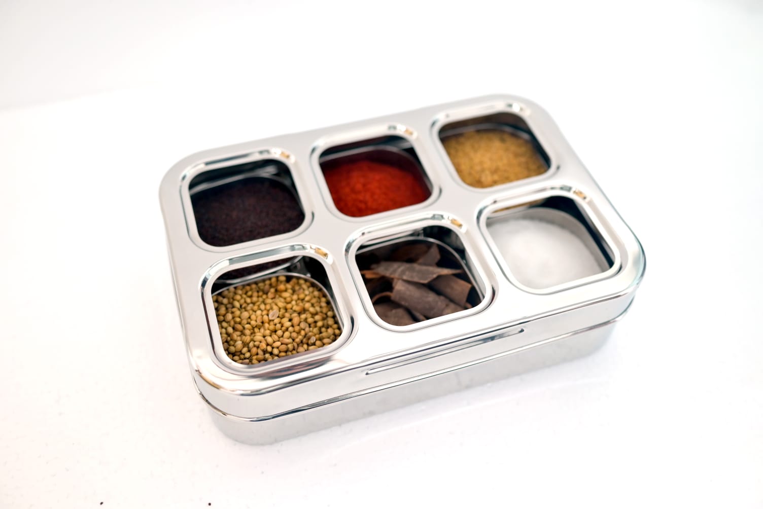 6-Compartment Premium Stainless Steel Masala Box  & Dry fruit Box