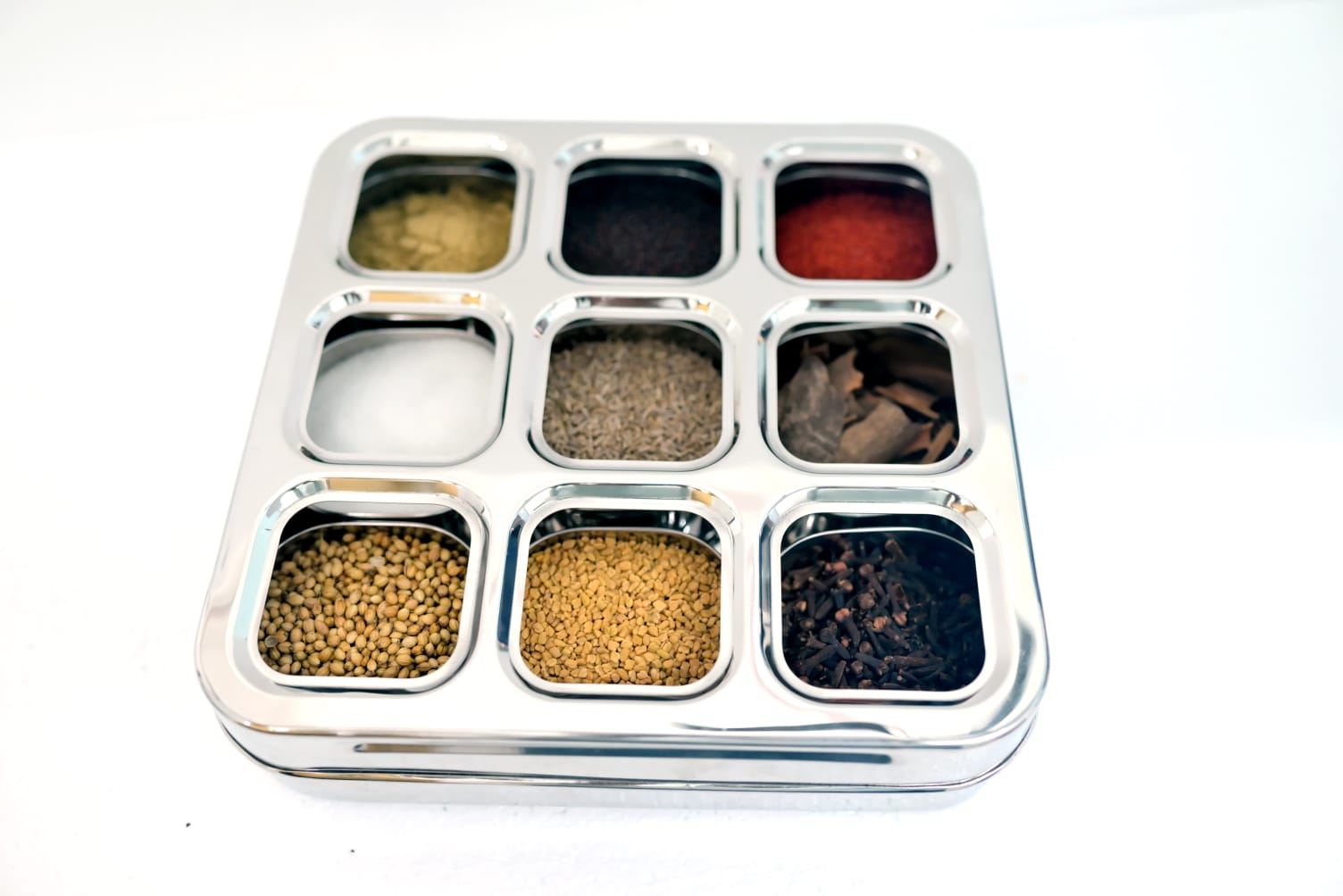 3D Premium Stainless Steel 9-Compartment Masala Box