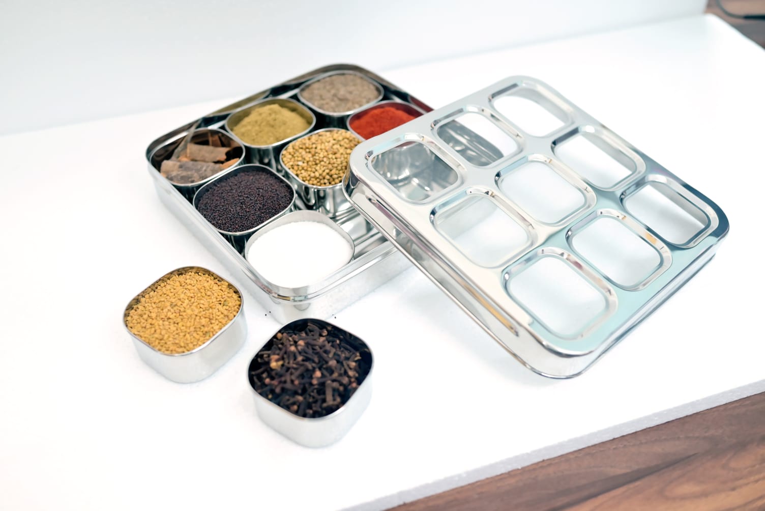 3D Premium Stainless Steel 9-Compartment Masala Box