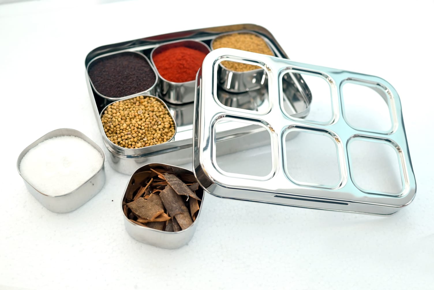 6-Compartment Premium Stainless Steel Masala Box  & Dry fruit Box