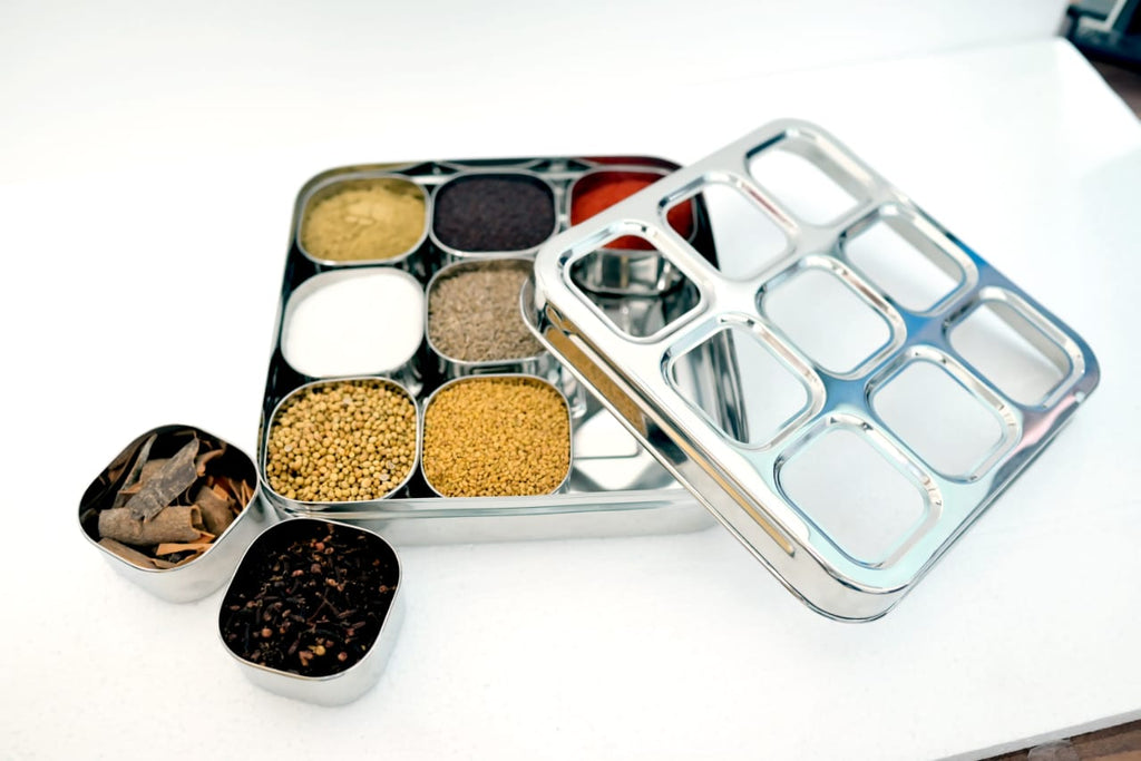 3D Premium Stainless Steel 9-Compartment Masala Box