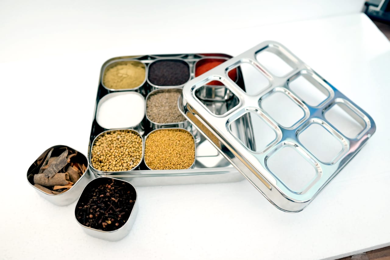 3D Premium Stainless Steel 9-Compartment Masala Box