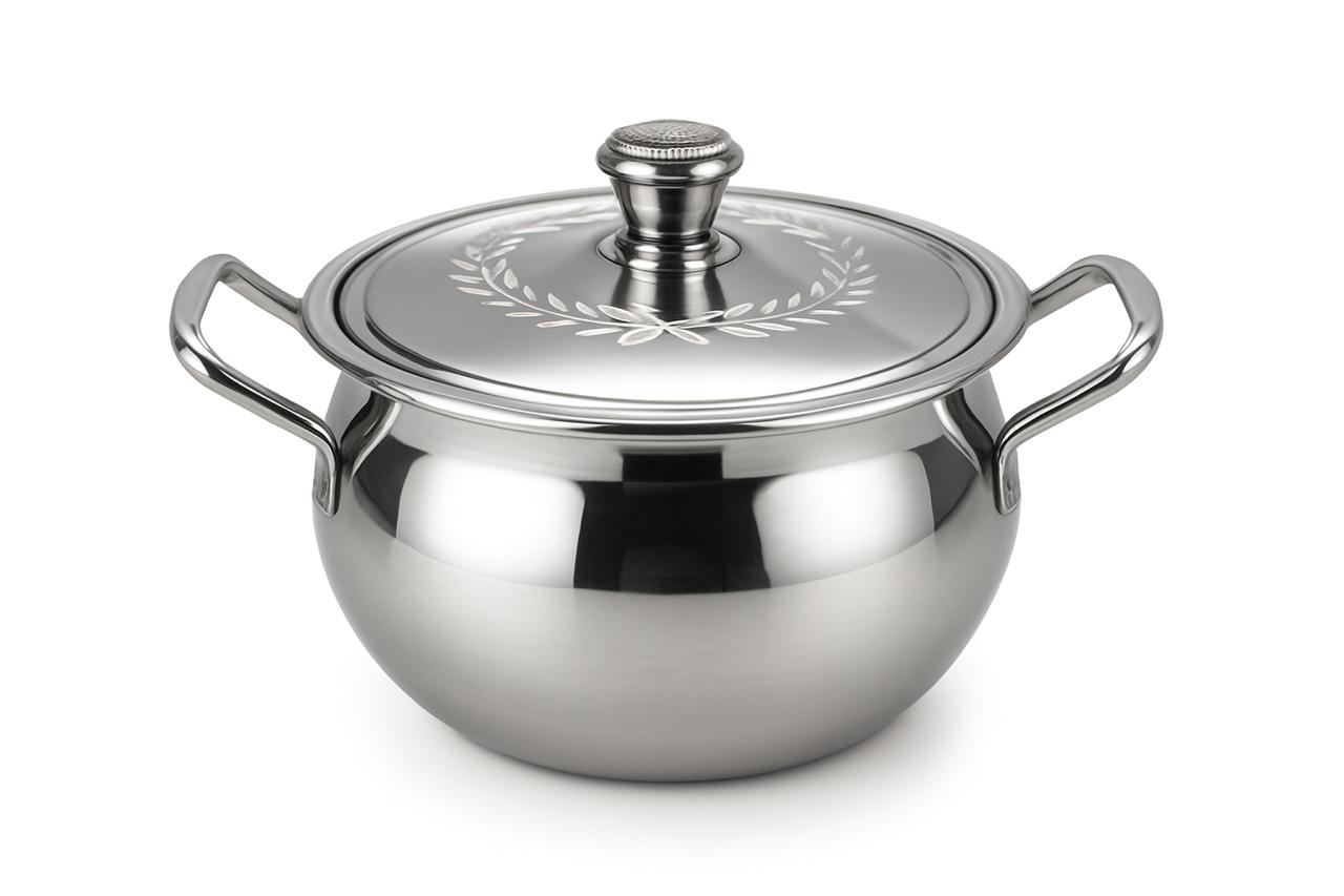Premium Stainless Steel Handi with Lid & Dual Handles | Heavy Duty Cooking Pot for Kitchen