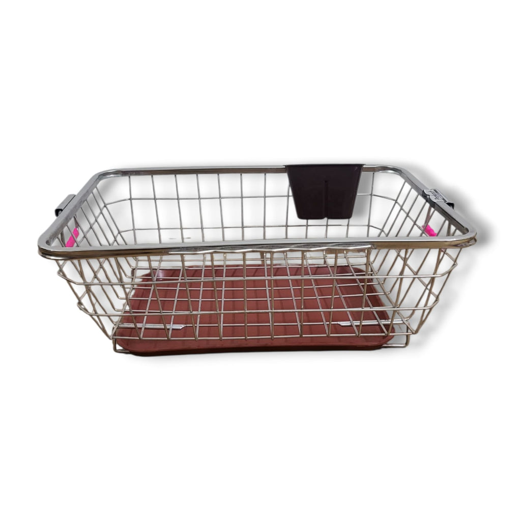 Stainless Steel Dish Drainer Basket with Drip Tray & Cutlery Holder