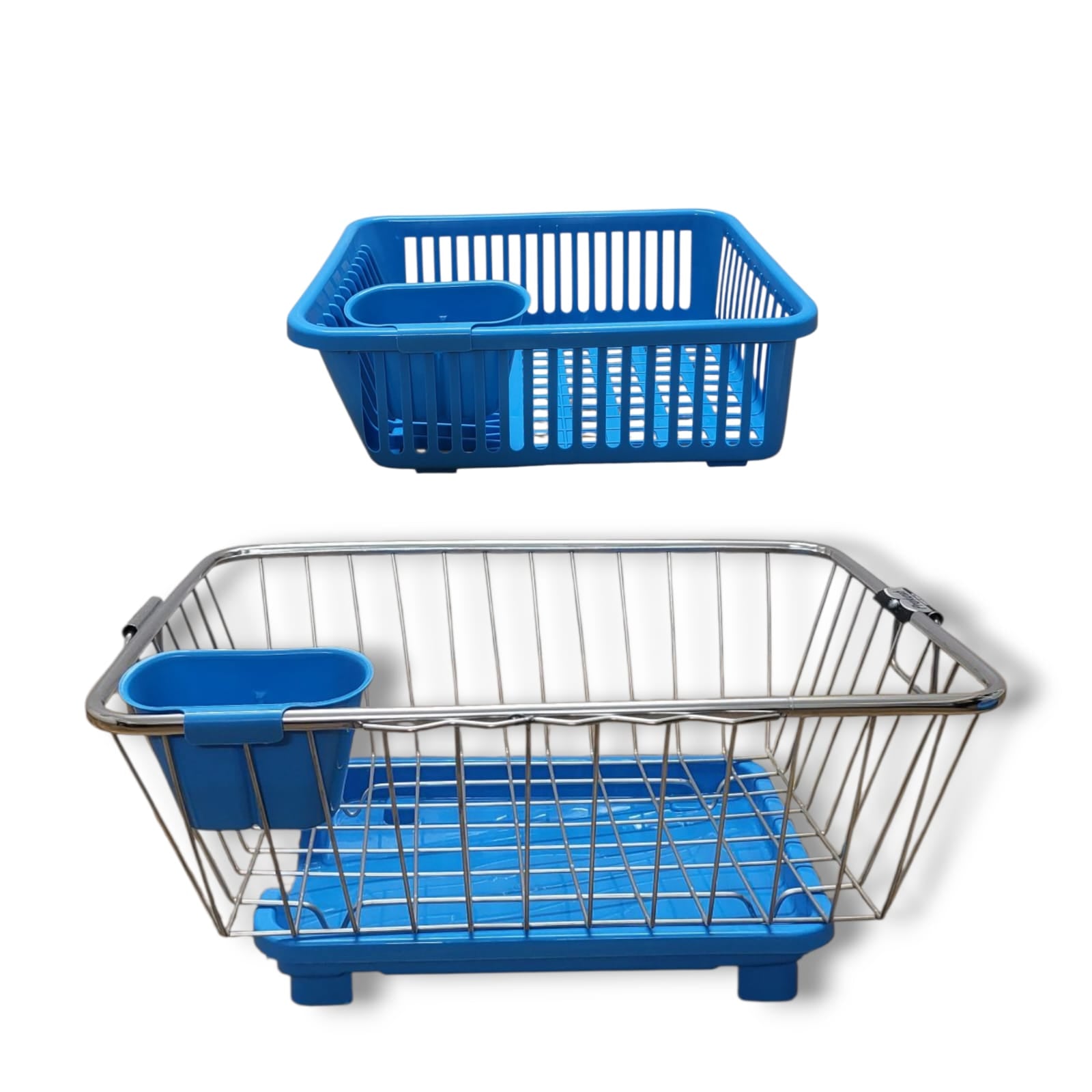 Premium Stainless Steel Dish Drainer Basket with FREE Virgin Plastic Basket & Spoon Holder Combo
