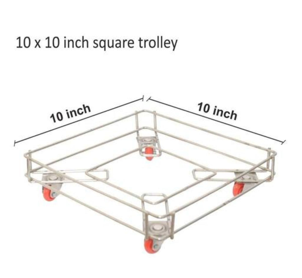 Square Oil Tin Container with Trolley | Edible Oil & Ghee Storage Can with Wheels | Heavy Duty Metal Tin for Kitchen & Commercial Use
