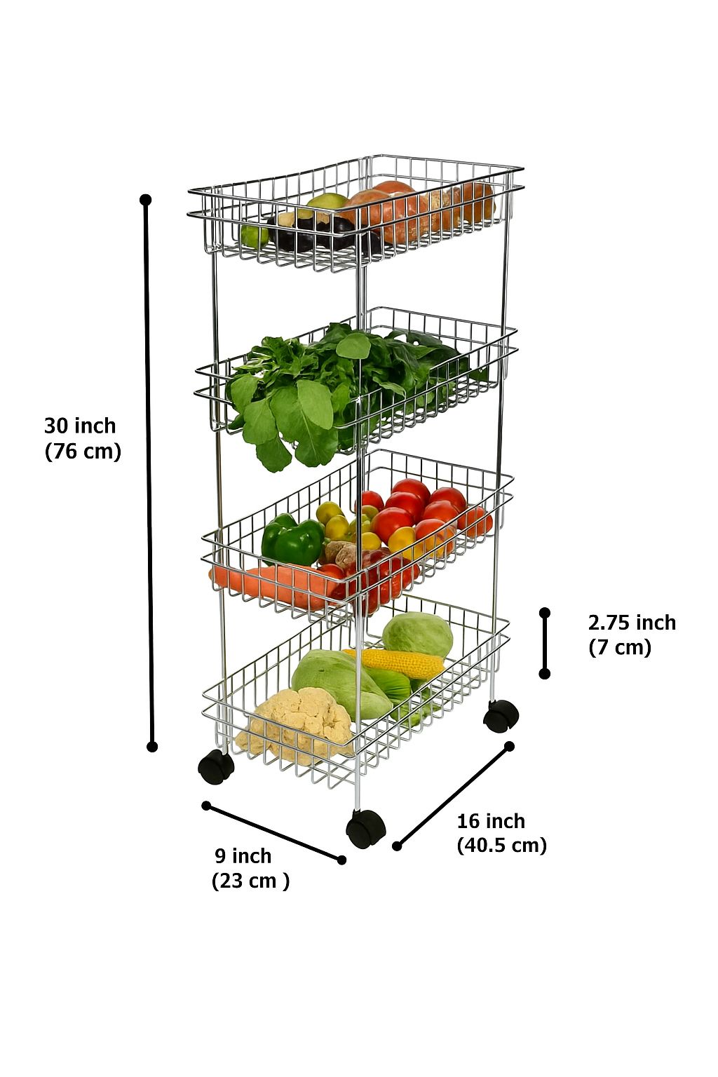 4-Tier Fruit and Vegetable Rolling Trolley