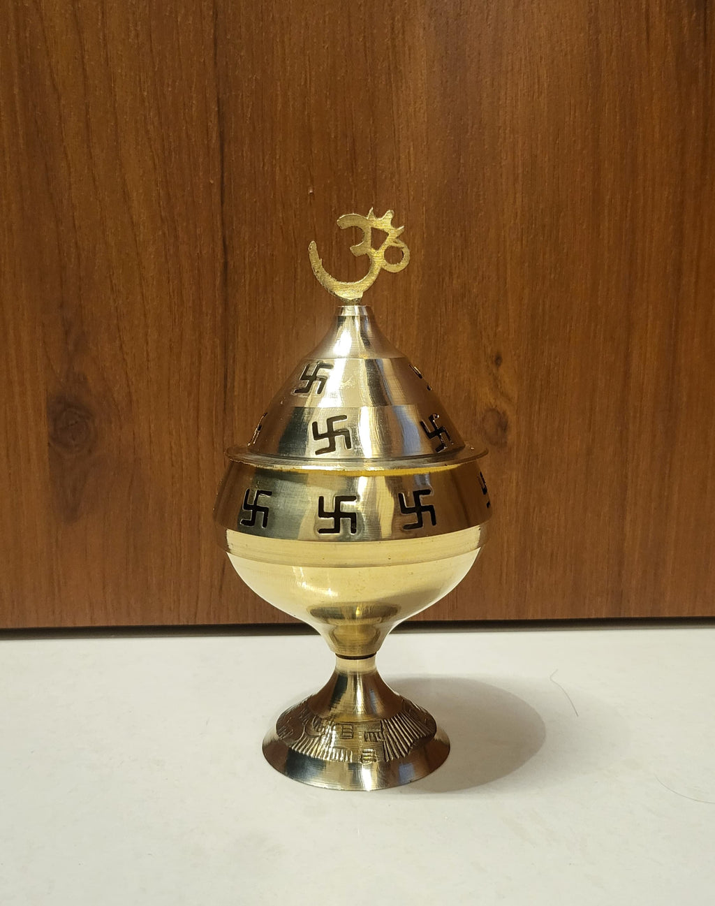 Brass Akhand Diya with Lid & Om Symbol | Traditional Swastik Engraved Akhand Jyot for Puja & Temple