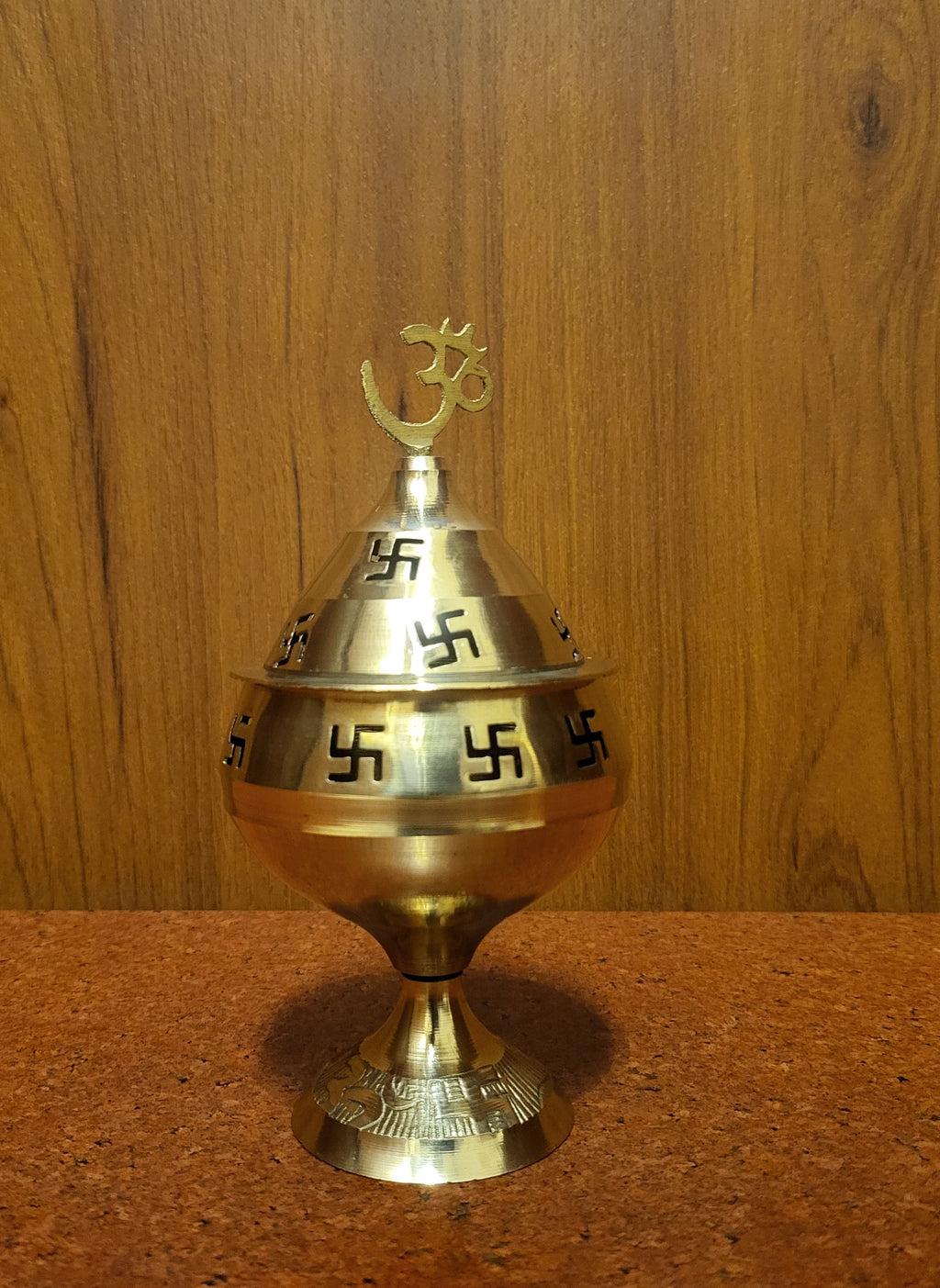 Brass Akhand Diya with Lid & Om Symbol | Traditional Swastik Engraved Akhand Jyot for Puja & Temple