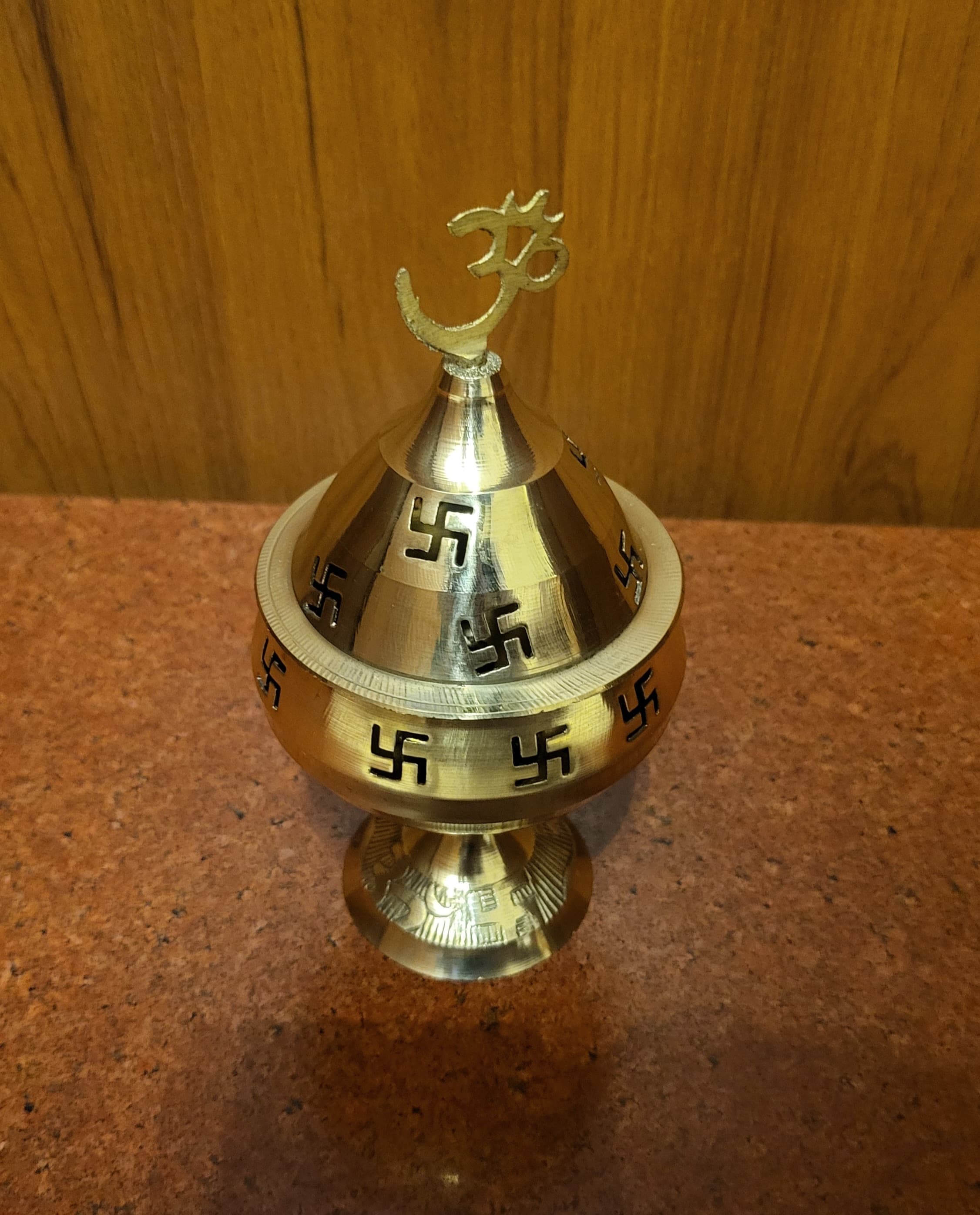 Brass Akhand Diya with Lid & Om Symbol | Traditional Swastik Engraved Akhand Jyot for Puja & Temple