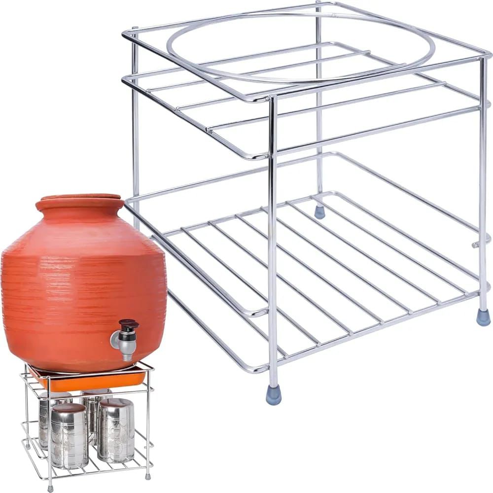 Premium Stainless Steel Matka Stand with Storage Rack