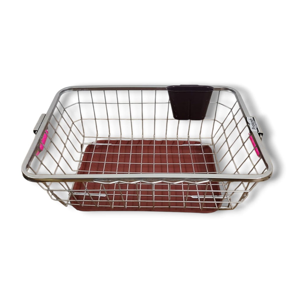 Stainless Steel Dish Drainer Basket with Drip Tray & Cutlery Holder