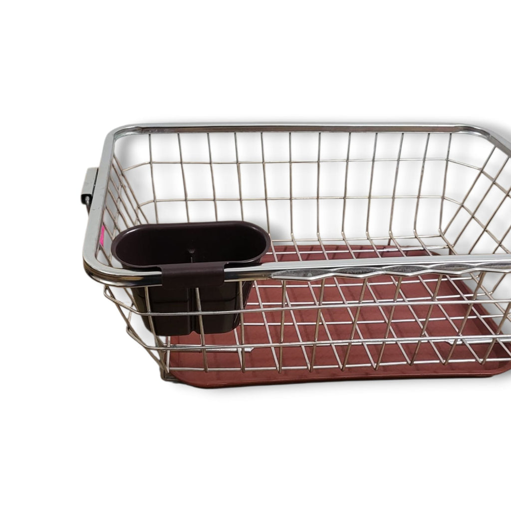 Stainless Steel Dish Drainer Basket with Drip Tray & Cutlery Holder