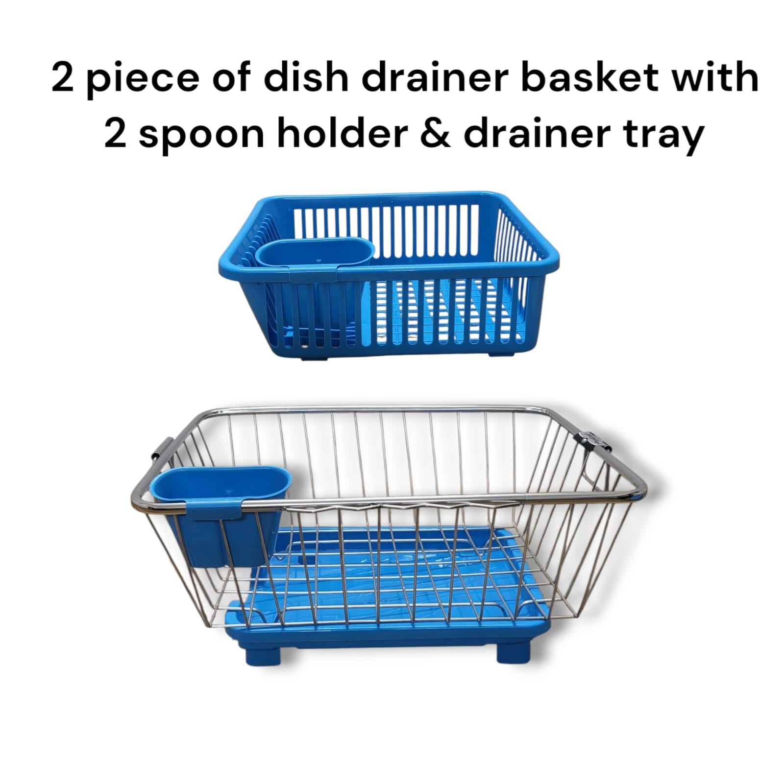 Premium Stainless Steel Dish Drainer Basket with FREE Virgin Plastic Basket & Spoon Holder Combo