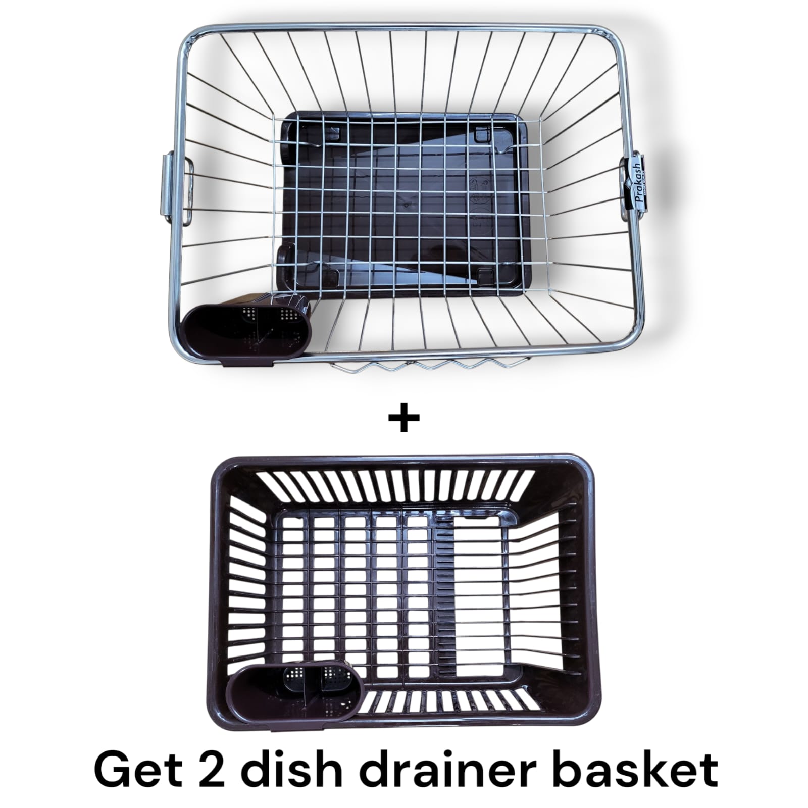2-in-1 Steel Dish Drying Rack & Organizer with Bonus Plastic Draining Basket and Cutlery Stand
