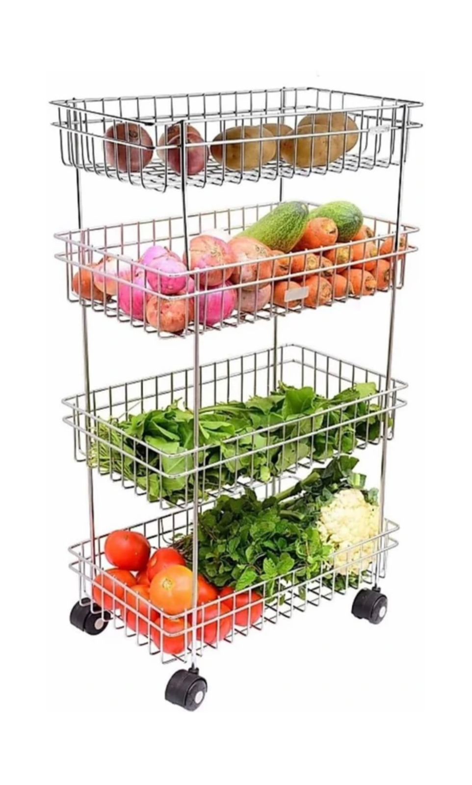 4-Tier Fruit and Vegetable Rolling Trolley