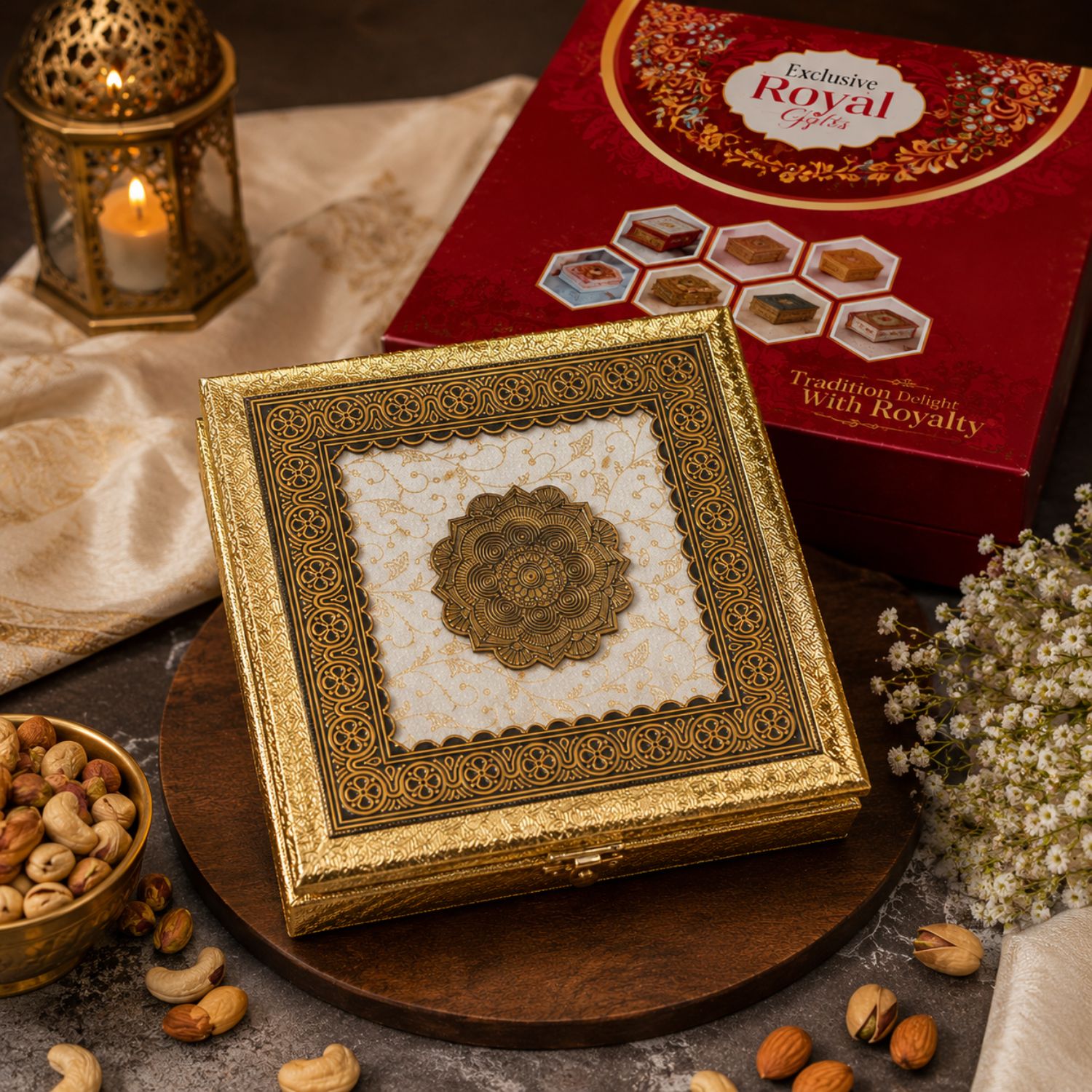 Royal dry fruits box white 8*8
